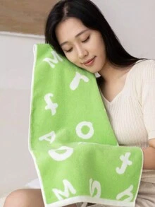 1 条清新简约风格字母数字图案毛巾，柔软吸水，浴室适用 - 綠色 - 查看 2