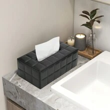 Black Checkered Rectangular Large Size Pu Leather Tissue Box Cover For Dining Table Home Bathroom Decor Bathroom Organizer Fall Decor Back To School - Black - View 7