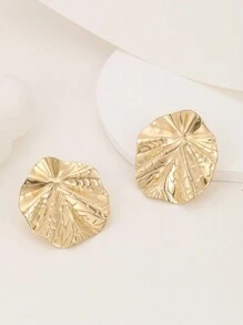 1 Par De Aretes Con Forma De Hoja Dorada Para Mujer - Plateado - Ver 3