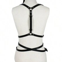 Women Waist Belt Adjustable Straps Body Harness Pink Faux Leather Retro Corset - Black - View 5