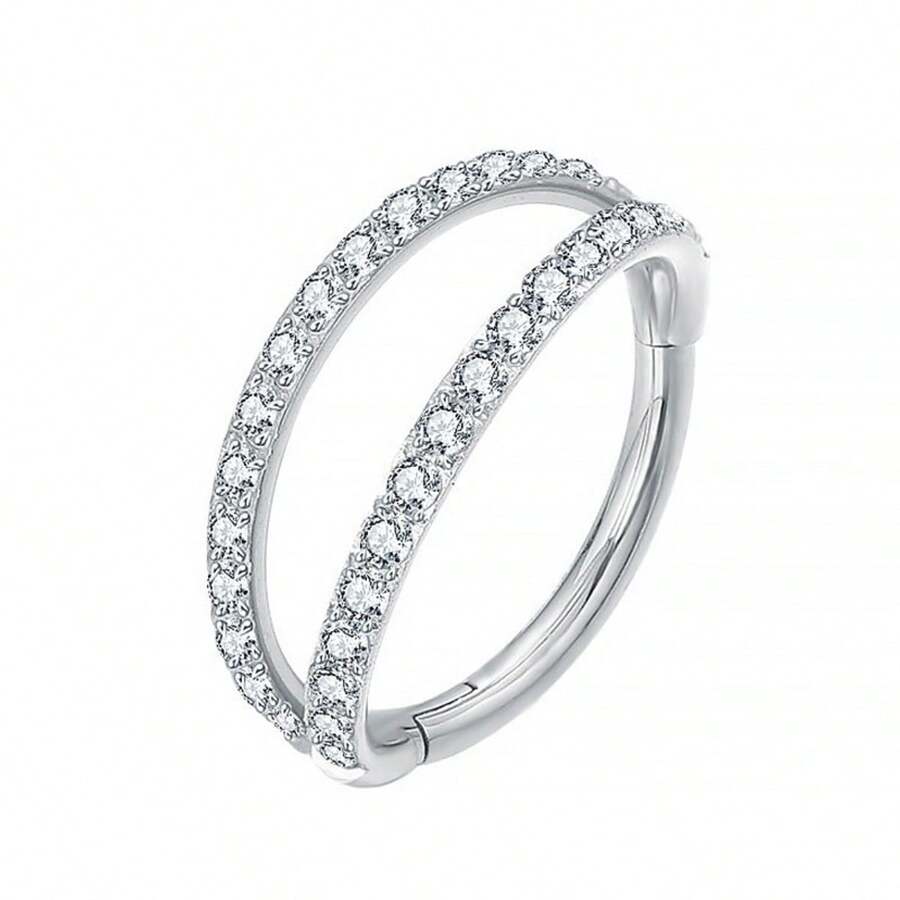 Aros De Nariz De Clicker De Septum De 16g Con Doble Aro Abierto, Pila, Para Pendientes De Cartílago De Hélix De Daith De Tragus De Concha De Perforación De Joyería - Plateado - Ver 1