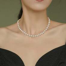 1pc Beaded Single Layer Faux Pearl Necklace For Women, Short Versatile Dress Necklace Jewelry