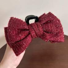 1 件酒紅色女式時尚髮夾,雙面緞面蝴蝶結設計,適合濃密頭髮,適合日常佩戴 - 酒紅色 - 查看 6