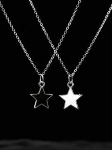 2pcs/Set Minimalist Fashionable Black & White Couple Star Pendant Necklace - Black and White - View 2