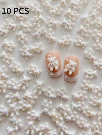 10 Cute Teddy Bear Nail Decorations Made Of Laser Electroplated Resin, Cute Three-Dimensional Mabei Solid Color Nail Accessories Diy Nail Charms Nail Gems Nail Supplies Nails