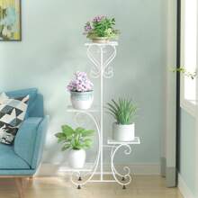 UNHO Metal Plant Stand Outdoor Indoor, Garden Plant Shelves Pots Holder 4 Tier Flower Display Rack Herb Planter Ladder For Balcony Living Room Patio Black - 白色 - 查看 8