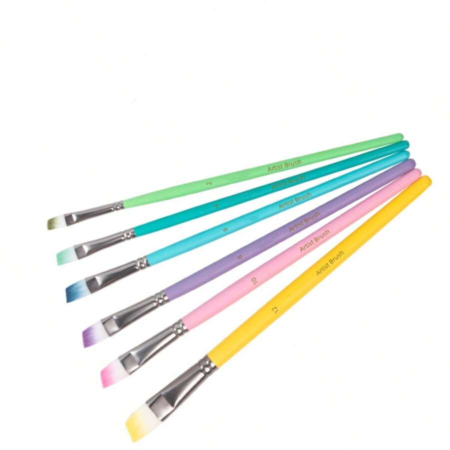6pcs/Set Brush Set, Macaron Color Series, For Nylon Hair Brush, Watercolor, Acrylic, Oil Painting - Multicolor - View 1