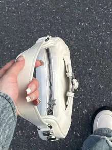 Y2K Cross Decor Underarm Bag Baddie Chain Shoulder Bag Pink Handbag - White - View 2