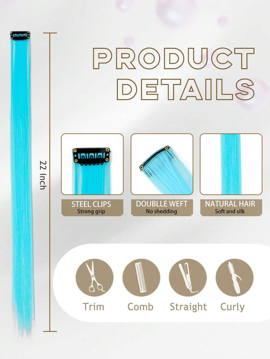 Woven Clip Hair Colored Straight Clip Hair Red Pink Orange Purple Blue