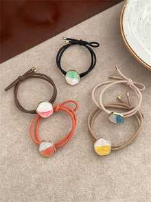 1pc Exquisite Hair Scrunchies For Women, Fashionable, Elastic Rubber Bands, Durable Hair Accessories - Orange+White - View 3