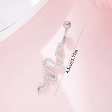 3pcs/Set Women's Silver Navel Rings With Rhinestone Heart And Snake Design, Sexy Style Jewelry Gift - Silver - View 8