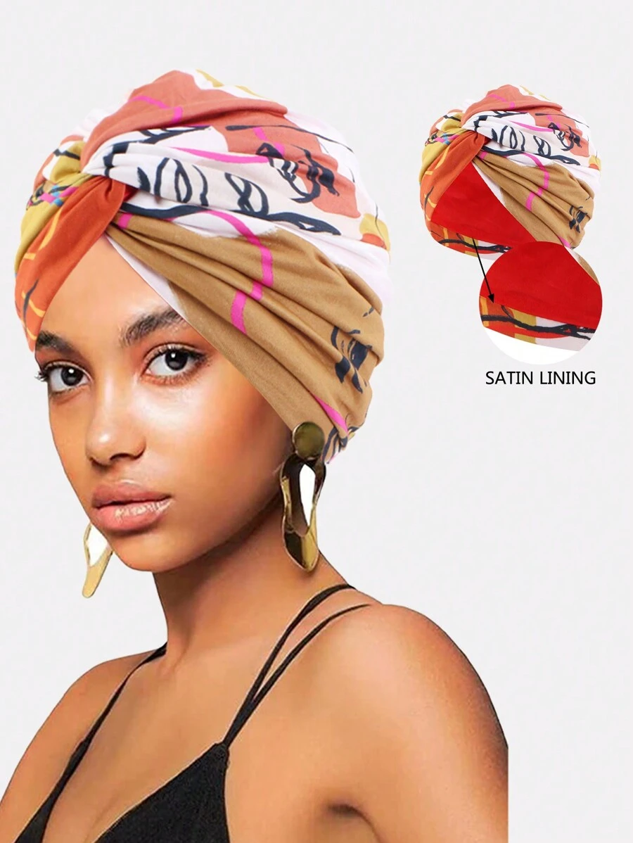 1 件裝女式波西米亞風格內襯交叉頭巾、扭結頭巾、化療帽、睡眠帽適合日常佩戴 - 彩色 - 查看 1