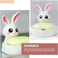 1入組兔子陶瓷肥皂盤,兔子可愛動物肥皂盤帶排水孔,卡通動物肥皂盤,淋浴浴室廚房配件 - 白色 - 查看 4