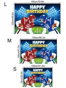 1pc-Rugby Birthday Background Cloth, Polyester Fiber Polyester Material Cartoon Rugby Player Birthday Printed Hanging Cloth, Home Outdoor Party Wall Decoration Banner, Suitable For Birthdays, Birthdays, Parties, Photo Shoot Background Decoration - Rugby Background Cloth 1 - View 2