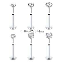 CIZME Juego De 6 Piezas De Anillos Para La Nariz Sin Rosca De 20g 18g 16g, Espárragos Hipoalergénicos Con Espalda Plana Para Perforación De Nariz Y Oreja De Cartílago Con Diamantes De 2mm, 3mm Y 4mm Para Hombres Y Mujeres Con Longitudes De 6 Mm, 7mm, 8mm