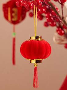 30pcs Plush Mini Lantern String Decoration For Bonsai, Wedding, Festivals. Chinese Knot & Lanterns Hang On Tree Tips. - Red - View 4