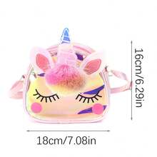 1個卡通獨角獸肩背包,可愛的兒童、學生旅行斜跨包 - 粉色 - 查看 3