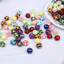 10 顆 16 毫米經典格子圖案圓形木珠適合 Diy 手鍊、項鍊、節日裝飾 - 16mm - 查看 1