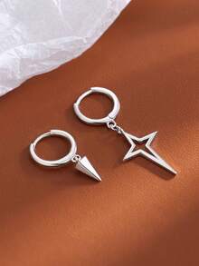 1pair Cross & Star Asymmetrical Earrings For Women, Simple But Stylish - Silver - View 5