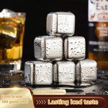 1 件 4 件/套不銹鋼冰塊,附鉗子,威士忌冰塊,適用於葡萄酒飲料 - 銀色 - 查看 1