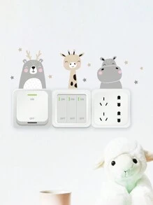 6pcs/Set Cute Cartoon Animal Switch Sticker With Smiling Face For Kids' Room Decorationbaby Shower Family Decorations Gifts