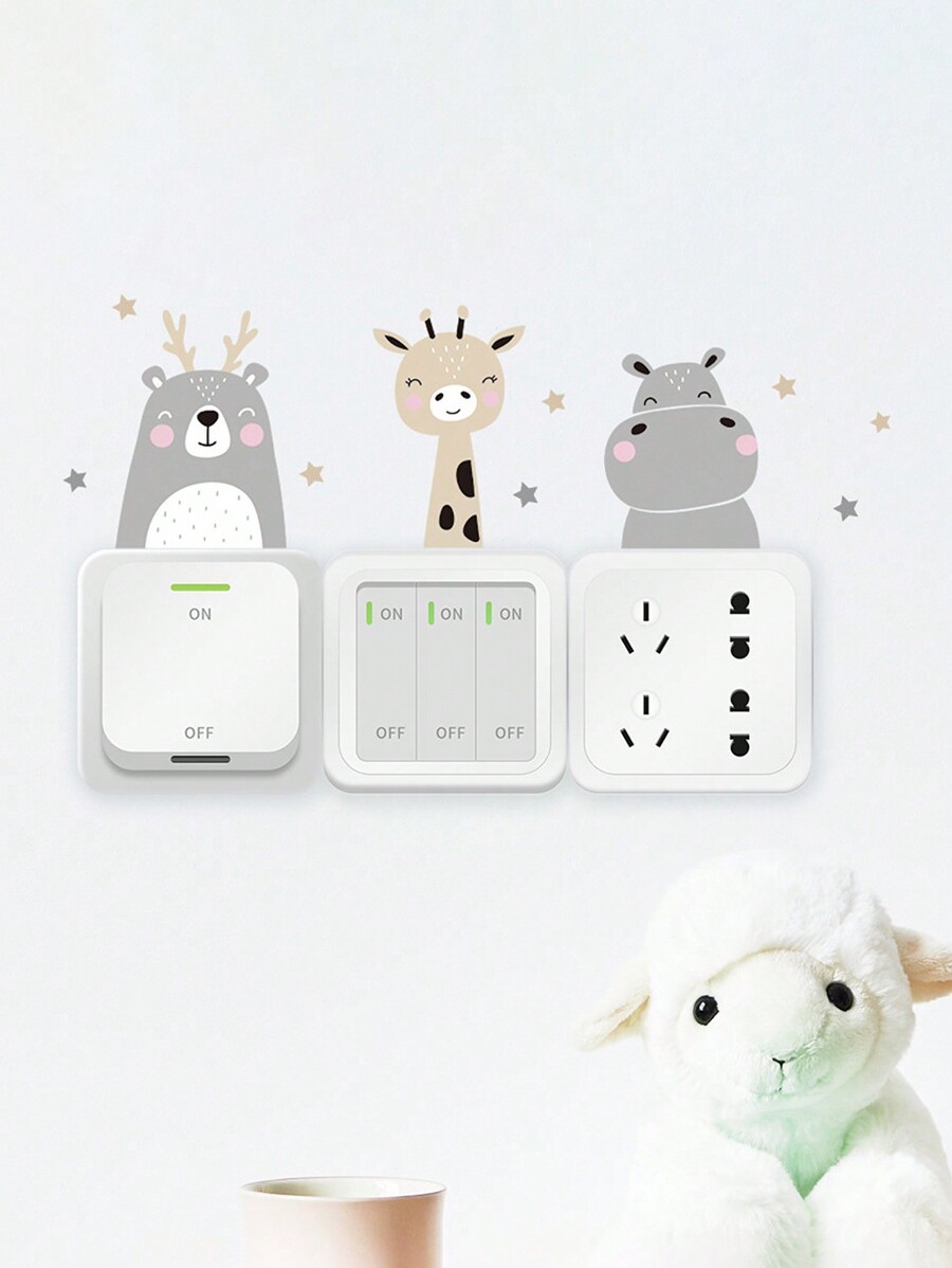 6pcs/Set Cute Cartoon Animal Switch Sticker With Smiling Face For Kids