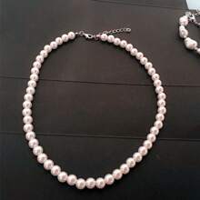 1pc Beaded Single Layer Faux Pearl Necklace For Women, Short Versatile Dress Necklace Jewelry