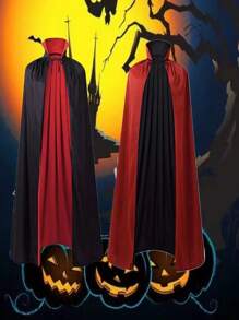 1pc Cosplay Party Double Layered Black & Red Cape With Stand Collar, Can Be Worn Inside Out, Suitable For Festival Dress Up, Photo Taking, Party And Performance Props - Black Red - View 2