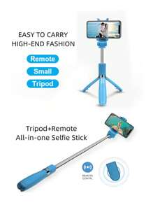 INRAM多功能無線自拍棒三腳架，迷你可延展單腳架，可摺疊手機支架，遙控快門適用於iOS和Android手機 - 藍色 - 查看 1