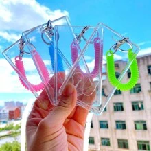 1pc Random Color Acrylic Spring Wristband Cardholder With Candy-Colored Keychain For Work Id, Student Id And Meal Card - Multicolor - View 1