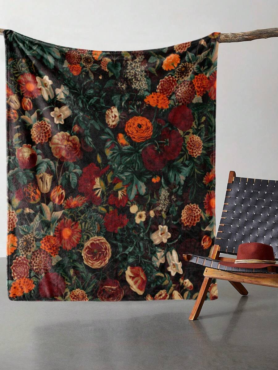 1 Miếng Retro In hoa Dày lên Mềm mại Flannel ấm áp Chăn Cho Giường Và Sofa - Nhiều màu - Xem 1