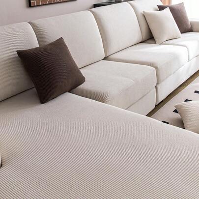 1pc Waterproof Jacquard Elastic Sofa Seat Cover, Simple Modern Style Anti-Slip Sofa Cover, Protective Cover For Living Room L-Shape Sofa Or 1/2/3/4 Seats Sofa, Universal All Seasons