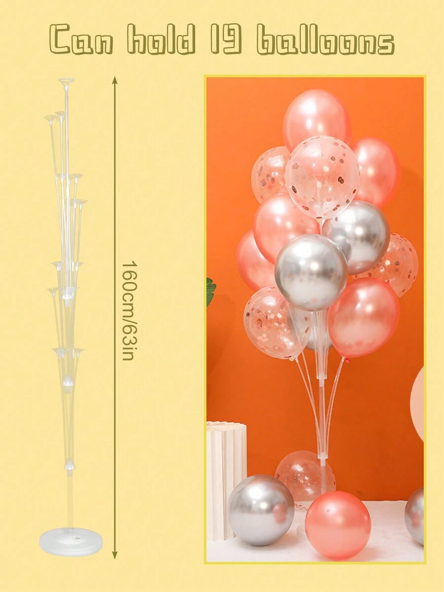 1套氣球座 & 柱,160cm/63in塑膠支架,帶水填充底座,便於組裝,適用於生日會、婚禮、新年派對裝飾和桌面/通道氣球拱門 - 能裝19個氣球 - 查看 1
