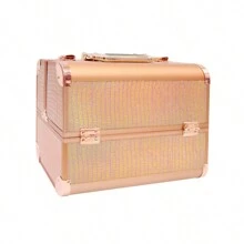 Maleta de maquillaje portátil, caja organizadora, estuche de tocador cosmético, estuche de tren de maquillaje - Dorado - Ver 1
