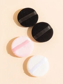 4 件裝圓形化妝粉撲帶盒,雙面絲絨定妝粉撲,適合家庭和專業使用 - 彩色 - 查看 2
