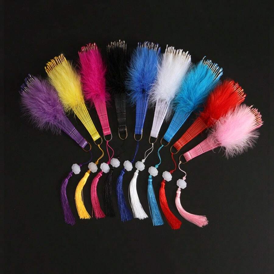 1只古典金邊羽毛扇,適用於旗袍、舞蹈表演、求愛、漢服和復古主題活動 - 彩色 - 查看 1