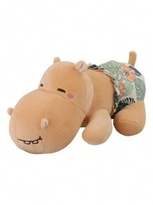1pc Brown Sleepy Hippopotamus Plush Toy, Cute Stuffed Animal For Home Decoration And Birthday Gift - Brown - View 1