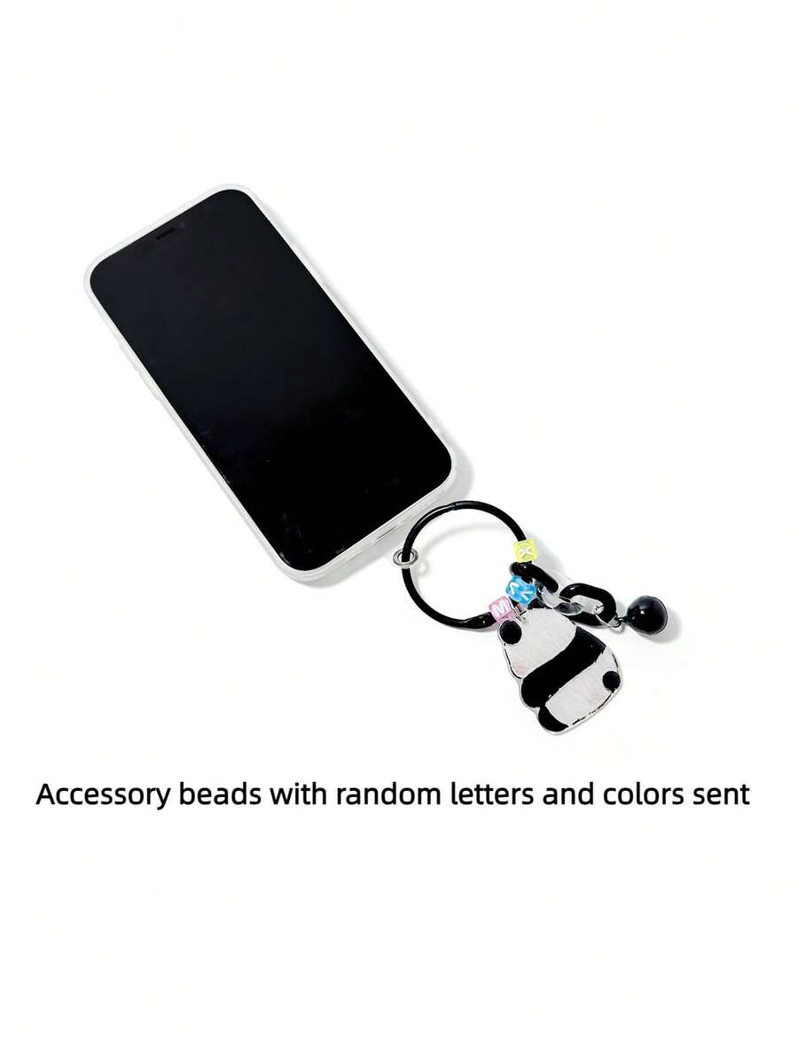 創意可愛熊貓亞克力手機殼掛繩,鑰匙扣,鈴鐺吊墜,手機掛繩,包包裝飾 - 黑色 - 查看 1