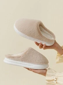 女士冬季拖鞋2023新品,毛絨內裡家庭防滑軟底純色產後鞋 - 卡其色 - 查看 2