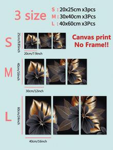 3入組/套北歐植物帆布壁畫,現代抽象黑金植物葉壁飾畫,適用於卧室客廳裝飾畫,不含相框 - 彩色 - 查看 2