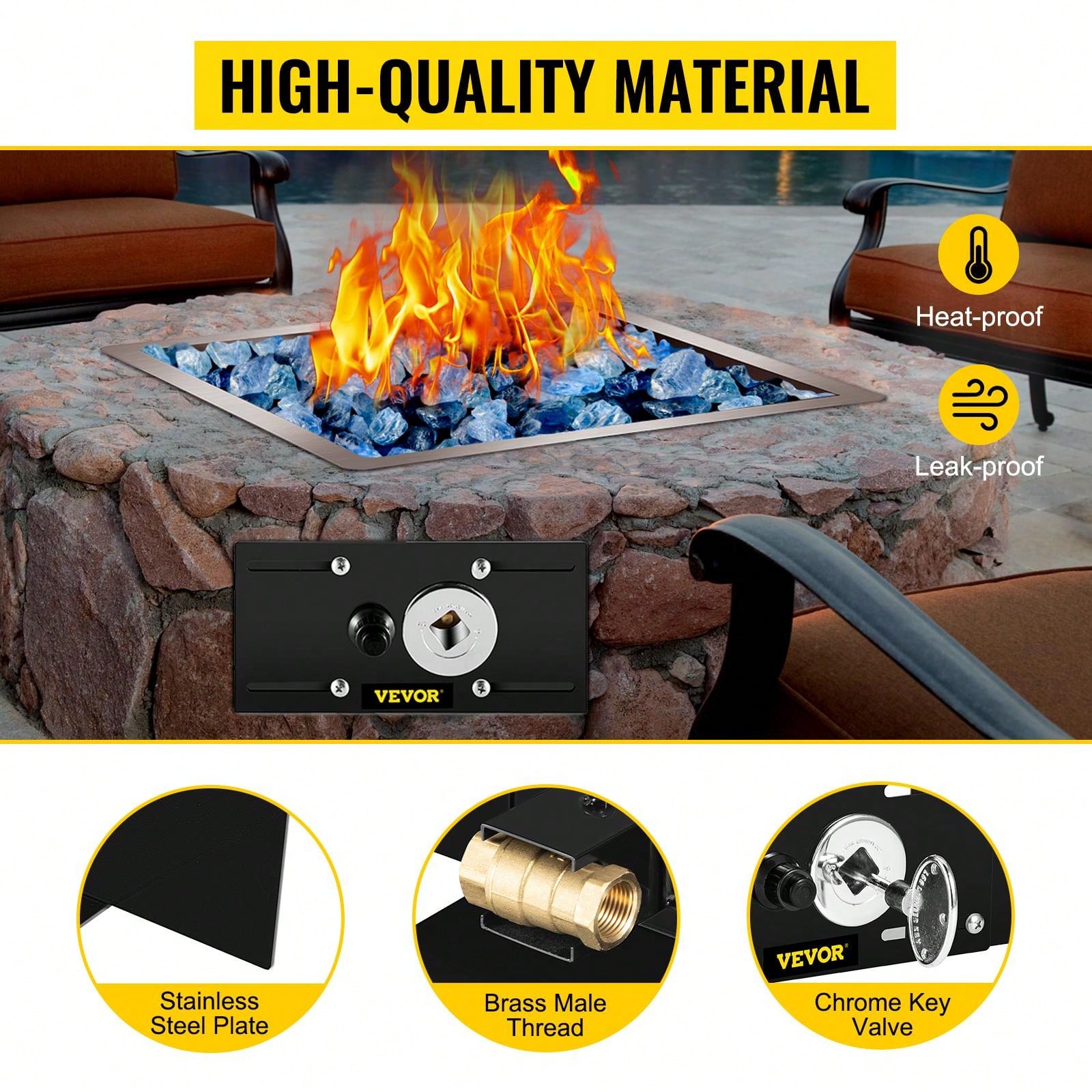 VEVOR Fire Pit Gas Burner Spark Ignition Kit, 300K BTU Fire Pit Ignition System, Stainless Steel