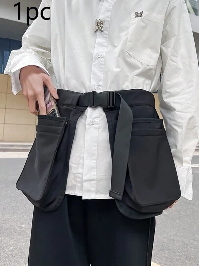 1pc Men's Waist Bag Large Capacity Polyester Solid Color Foldable Portable Waist Bag For Casual, Travel, Work, School Pouch For Phone Fanny Pack Waist Bag Multifunctional Large Capacity Oversized Purse Holiday Storage Bag Messenger Bag Shoulder Bag Rider Bag Black Bag Student Multi-Functional Outdoor Fashionable Casual Vacation Funny Gifts Chest Bag Running Accessories