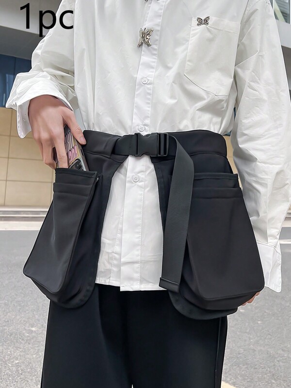 1pc Men's Waist Bag Large Capacity Polyester Solid Color Foldable Portable Waist Bag For Casual, Travel, Work, School Pouch For Phone Fanny Pack Waist Bag Multifunctional Large Capacity Oversized Purse Holiday Storage Bag Messenger Bag Shoulder Bag Rider Bag Black Bag Student Multi-Functional Outdoor Fashionable Casual Vacation Funny Gifts Chest Bag Running Accessories