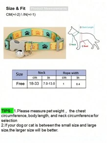 1pc Pet Bone Shaped Printed Nylon Collar With Buckle, Bell & Paw Print Pattern, Double-Sided Printed, For Small Dogs And Cats