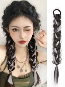 1個長織髮馬尾假髮,適合於女性度假之用,黑色高光染色假髮(1號)。 - 灰色 - 查看 2