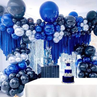 160pcs Navy Blue & Royal Blue & Silver Balloon Garland Kit, Dark Blue Balloons Arch For Boy Birthday Party Decoration, 50th Men's Birthday Supplies, Back To School Valentine Day