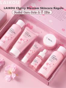 LAIKOU Laikou Cherry Blossom Skincare Set 6 Gift Set Cherry Blossom Facial Moisturizing And Moisturizing Japan Sakula Skincare Set,Cherry Blossom Skincare Set,Skincare Gift Set For Teenage Girls - Cleanser,Serum,Eye Cream,Essence Cream,Facial Care Sets & Kits,Travel Set For All Skin Types 6 Piece Skin Care Set, Women's Facial Care Set, Skin Care Gift Set, Cherry Blossom Extract Facial Care Set, Cherry Blossom Extract Tool Cherry Tree, Gift Set For Girls, Sakura Moisturizing Skin Care Set (Pink) - Pink - View 2