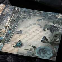 1pc Vintage Material Paper, Baroque Garden Collection, Romantic Floral Print, Tearable, Junk Journal Supplies For Diy Decoration - Purple Night Flower - View 3