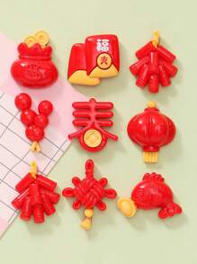 1套10入組新年紅燈籠,紅色結,紅色信封,樹脂製裝飾配件,適用於製作手機殼,鞋扣,髮夾等 - 紅色 - 查看 2