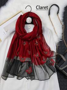 1入組女士豪華絲綢與針織混紡刺繡珠片蝴蝶圍巾，新款時尚透氣遮陽披肩，適用於春夏秋季 - 彩色 - 查看 16